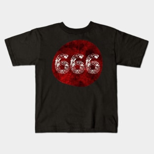 Satanic 666 made of bones over blood-red texture Kids T-Shirt